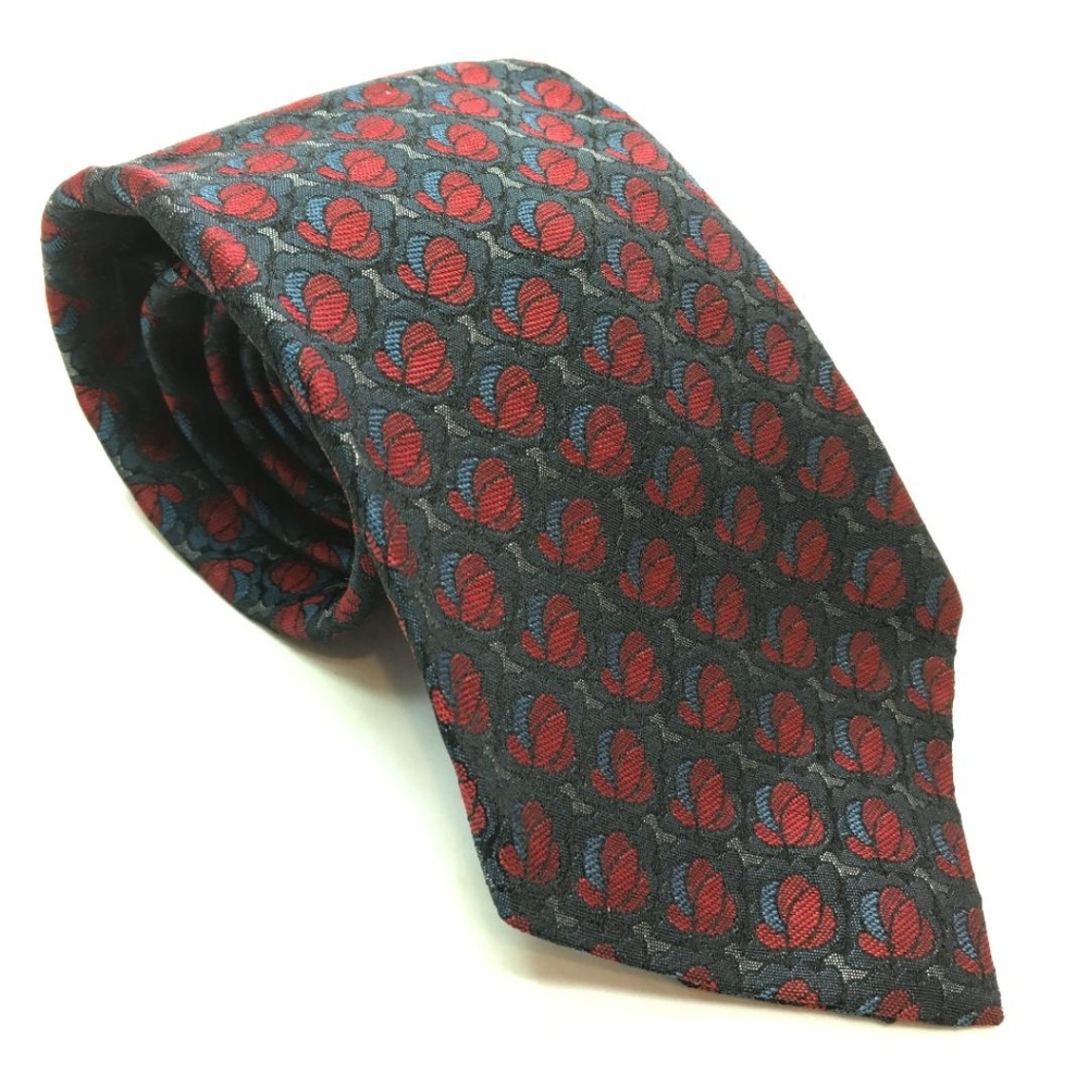 Christian Dior Tie 100% Silk Floral Bud Blue Red